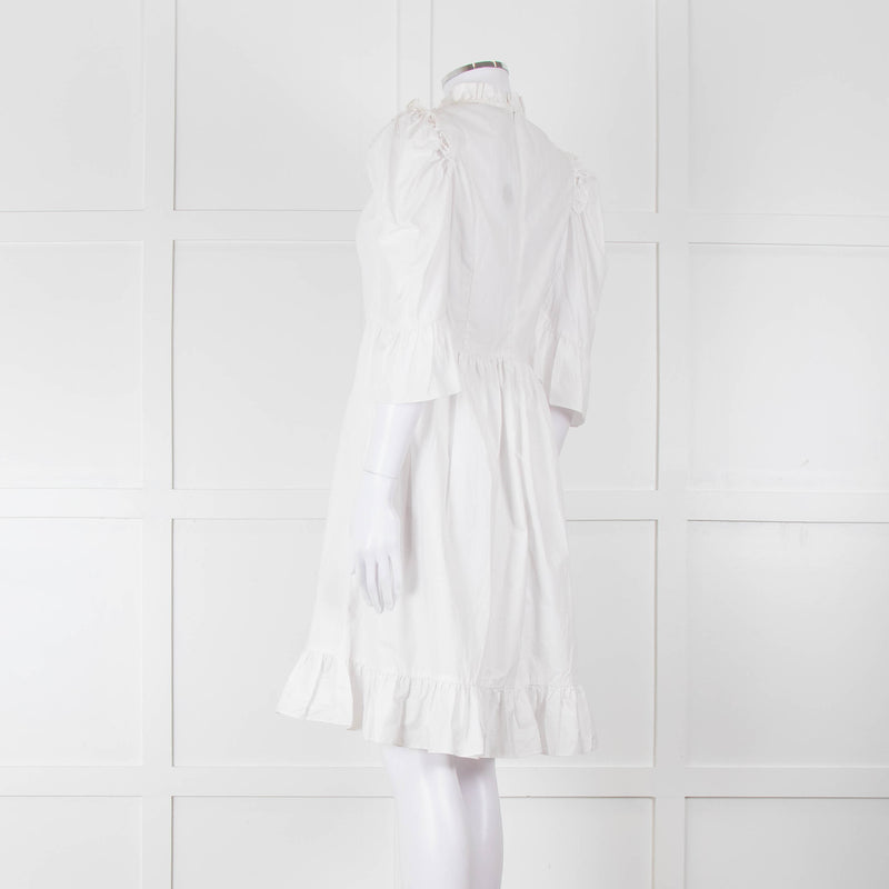 Batsheva White Cotton Frill Detail Short Sleeve Dress