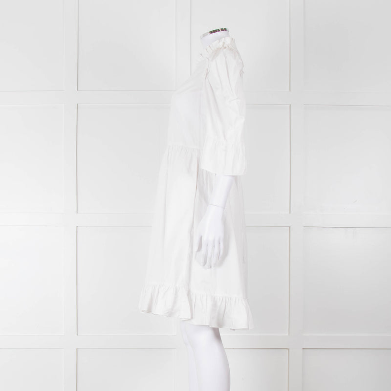 Batsheva White Cotton Frill Detail Short Sleeve Dress