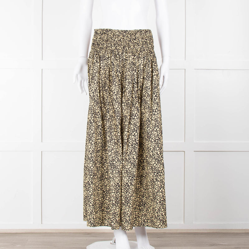 Matteau Black Yellow Floral Cotton Elasticated Maxi Skirt