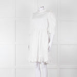 Batsheva White Cotton Frill Detail Short Sleeve Dress