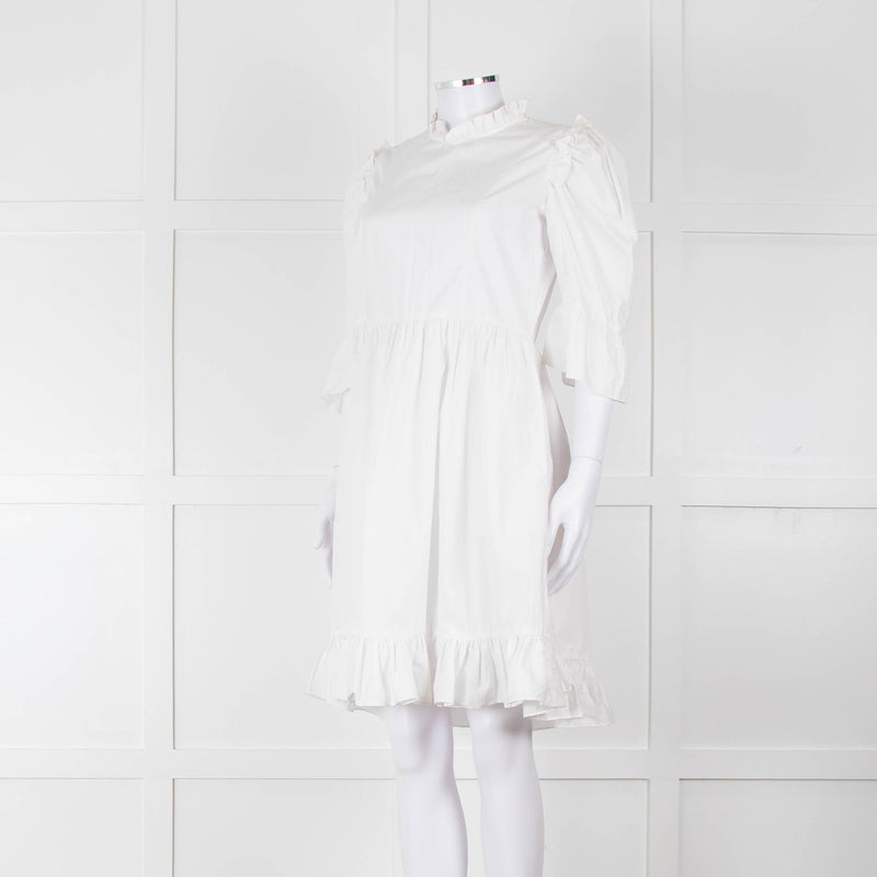 Batsheva White Cotton Frill Detail Short Sleeve Dress