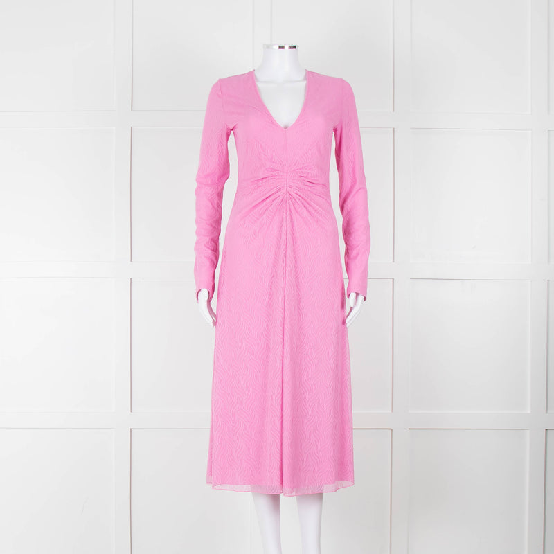 Rotate Pink Mesh Swirl Print Long Sleeve V Neck Dress