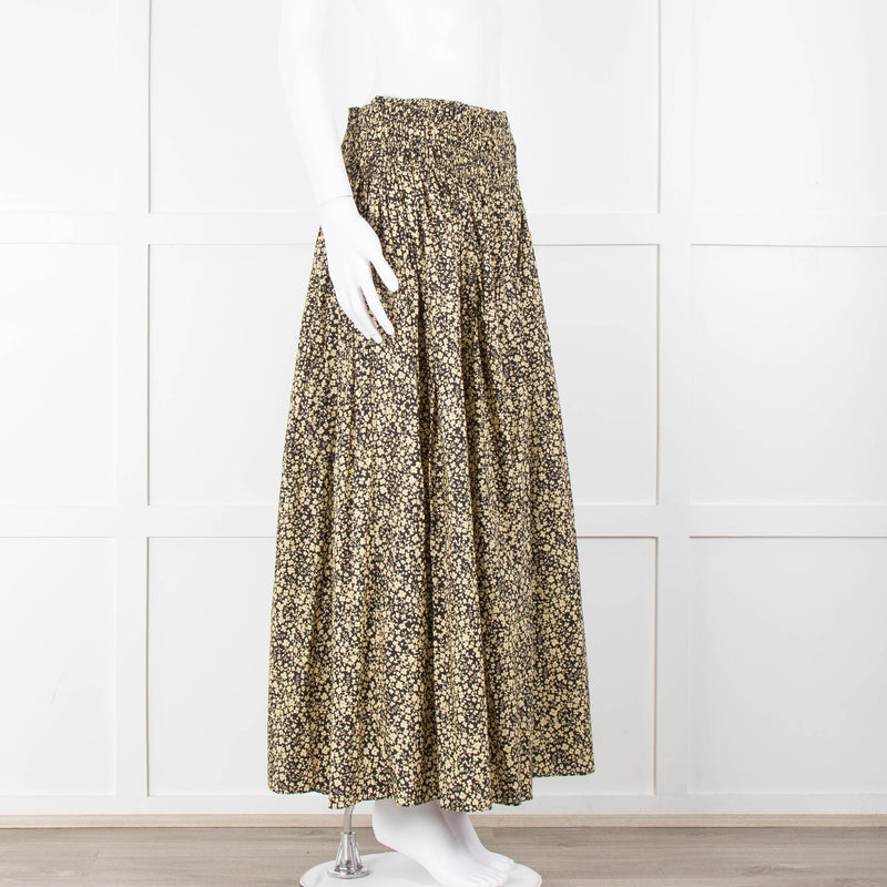 Matteau Black Yellow Floral Cotton Elasticated Maxi Skirt