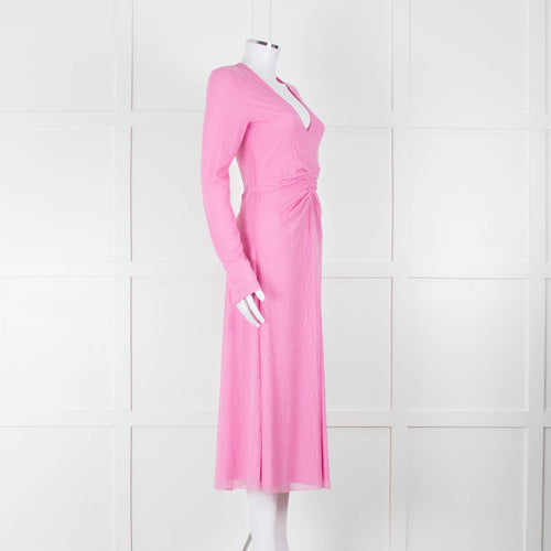 Rotate Pink Mesh Swirl Print Long Sleeve V Neck Dress