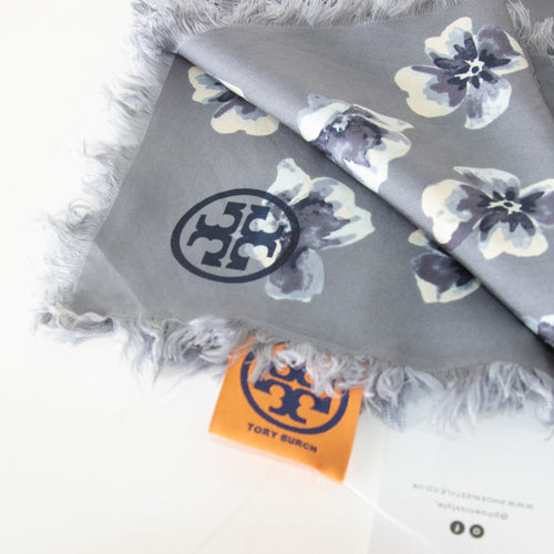 Tory Burch Grey Floral Silk Scarf