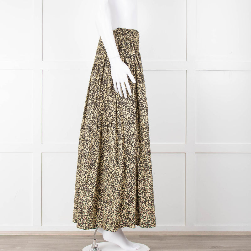 Matteau Black Yellow Floral Cotton Elasticated Maxi Skirt