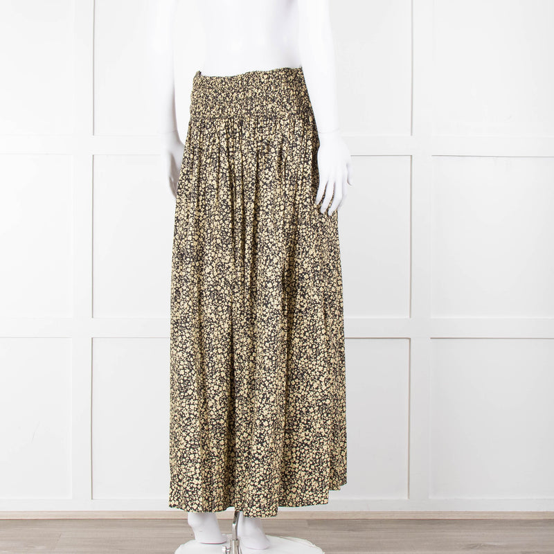 Matteau Black Yellow Floral Cotton Elasticated Maxi Skirt