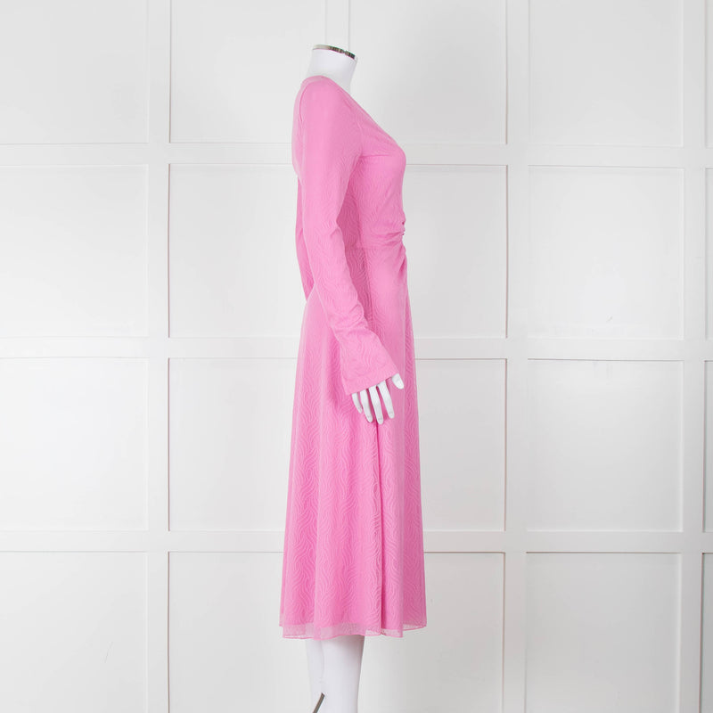 Rotate Pink Mesh Swirl Print Long Sleeve V Neck Dress