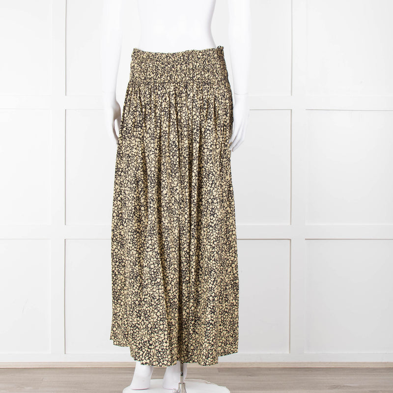 Matteau Black Yellow Floral Cotton Elasticated Maxi Skirt