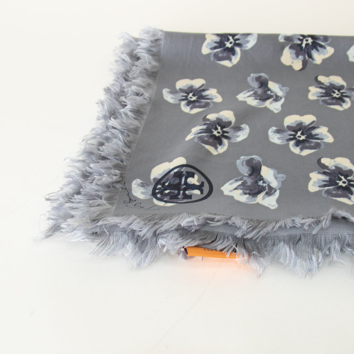 Tory Burch Grey Floral Silk Scarf