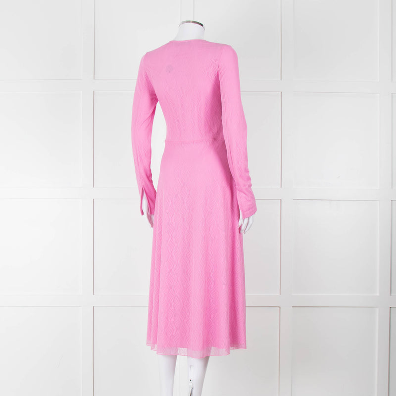 Rotate Pink Mesh Swirl Print Long Sleeve V Neck Dress