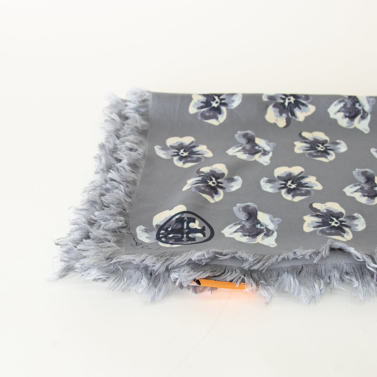 Tory Burch Grey Floral Silk Scarf
