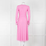 Rotate Pink Mesh Swirl Print Long Sleeve V Neck Dress