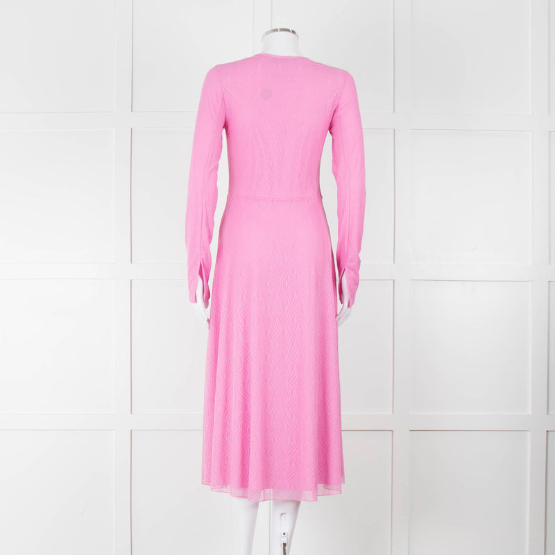 Rotate Pink Mesh Swirl Print Long Sleeve V Neck Dress