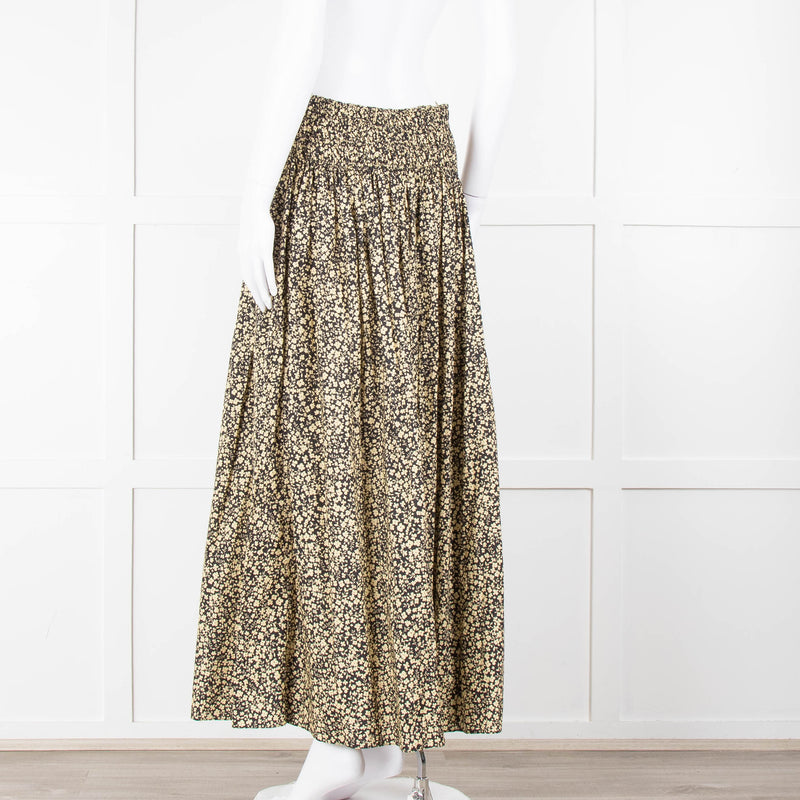 Matteau Black Yellow Floral Cotton Elasticated Maxi Skirt