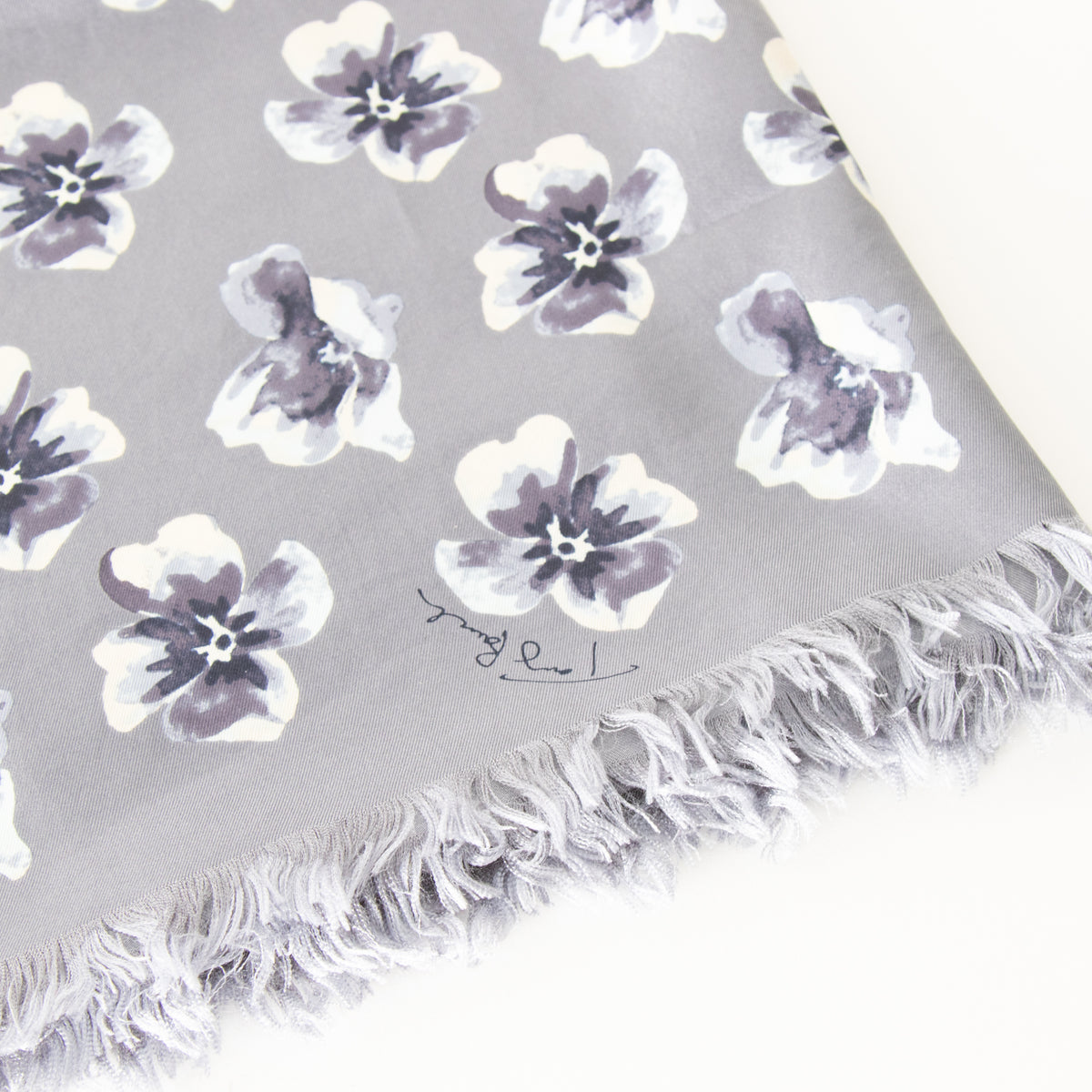 Tory Burch Grey Floral Silk Scarf