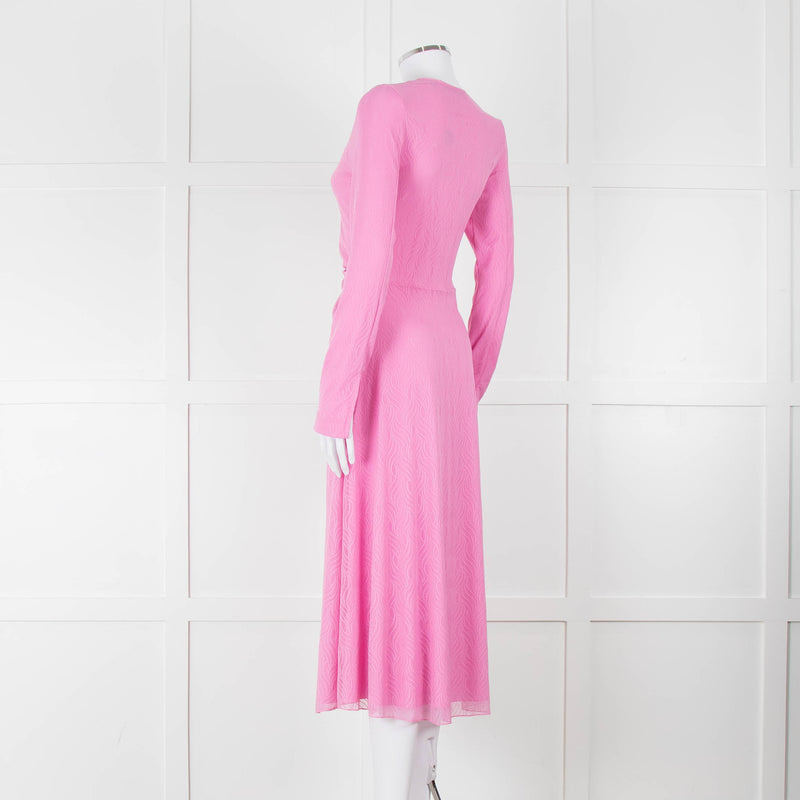 Rotate Pink Mesh Swirl Print Long Sleeve V Neck Dress