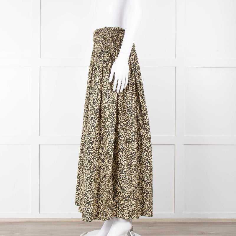 Matteau Black Yellow Floral Cotton Elasticated Maxi Skirt