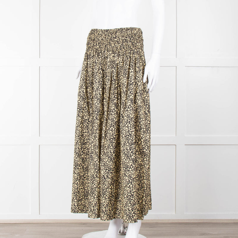 Matteau Black Yellow Floral Cotton Elasticated Maxi Skirt