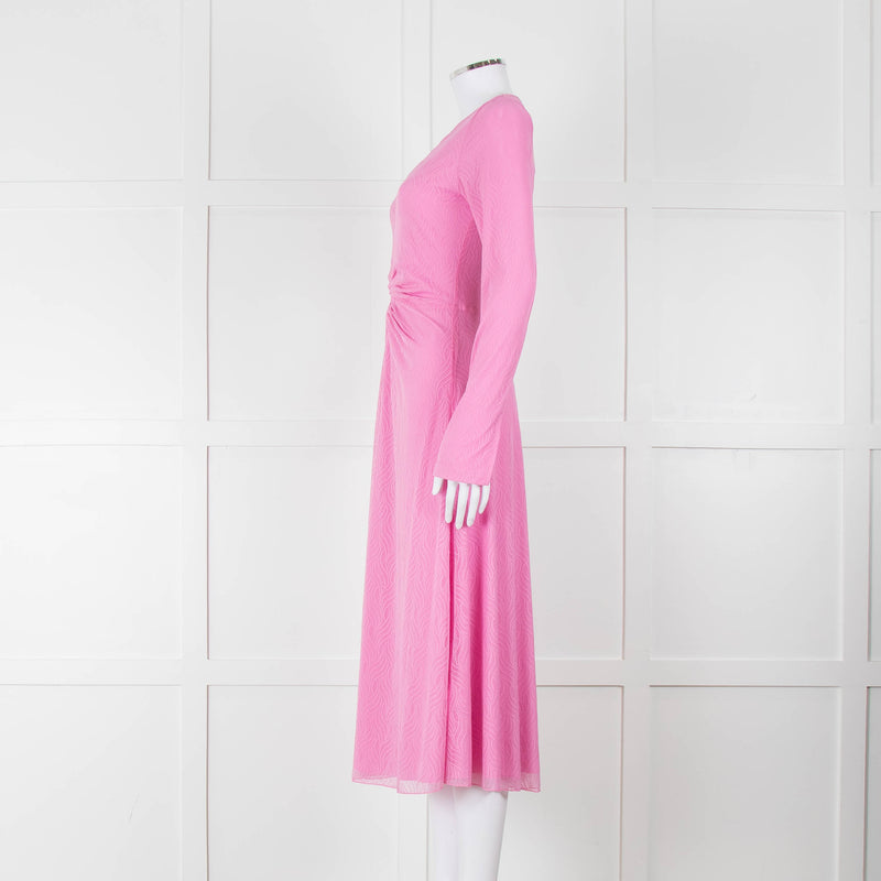 Rotate Pink Mesh Swirl Print Long Sleeve V Neck Dress