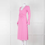 Rotate Pink Mesh Swirl Print Long Sleeve V Neck Dress