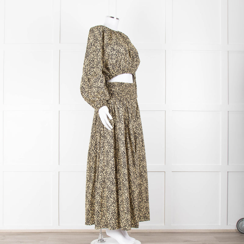 Matteau Black Yellow Floral Cotton Elasticated Maxi Skirt
