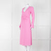 Rotate Pink Mesh Swirl Print Long Sleeve V Neck Dress