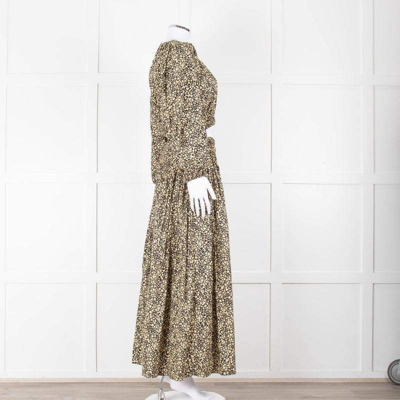 Matteau Black Yellow Floral Cotton Elasticated Maxi Skirt