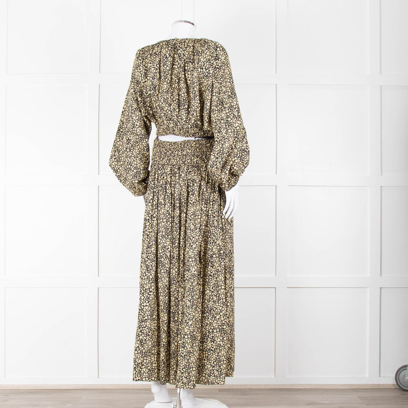 Matteau Black Yellow Floral Cotton Elasticated Maxi Skirt