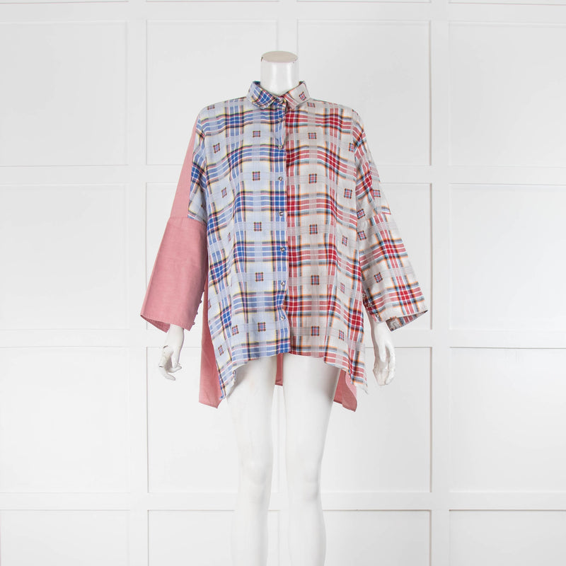 Remade by Marques Almeida Pink Blue Check Cotton Long Sleeve Wide Shirt