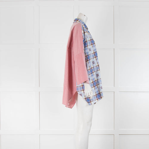 Remade by Marques Almeida Pink Blue Check Cotton Long Sleeve Wide Shirt