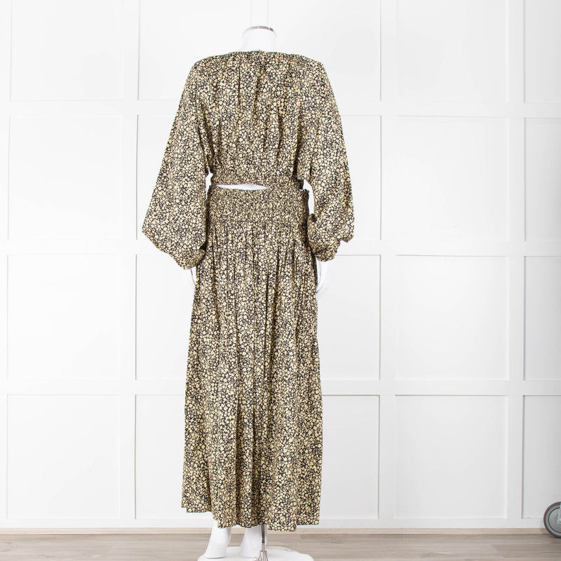 Matteau Black Yellow Floral Cotton Elasticated Maxi Skirt