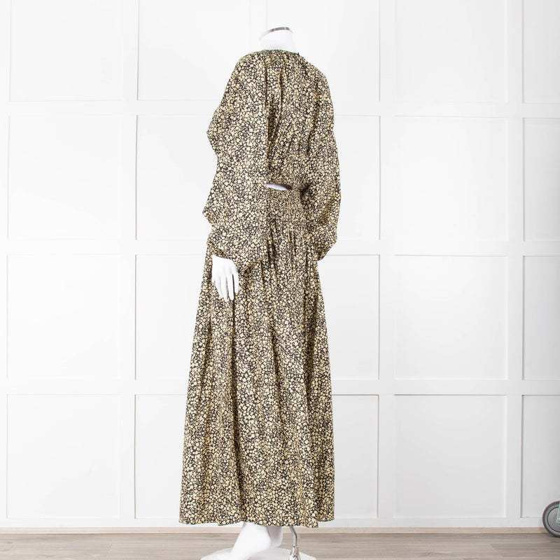 Matteau Black Yellow Floral Cotton Elasticated Maxi Skirt