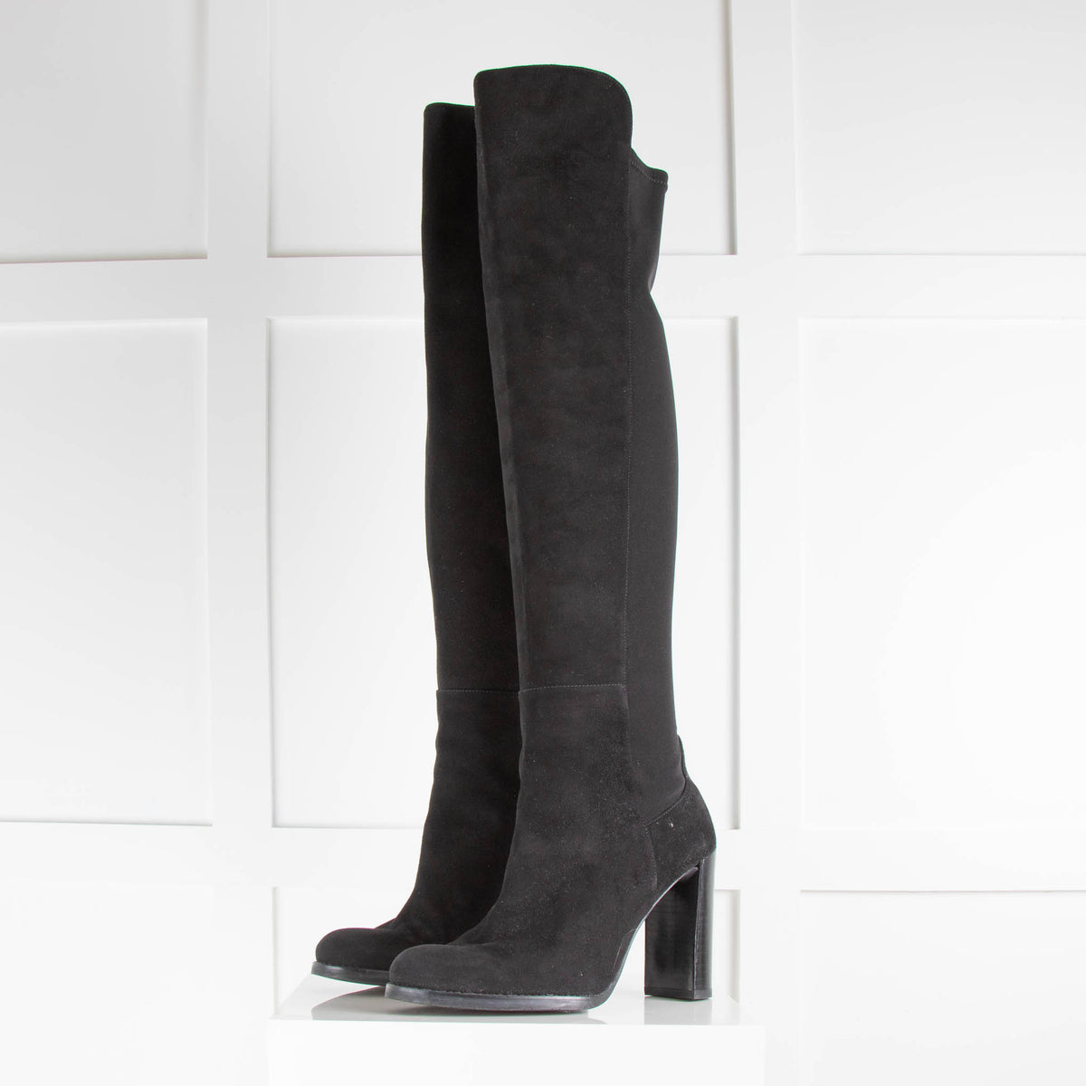 Stuart Weitzman Black Suede Over the Knee Boots with Block Heel