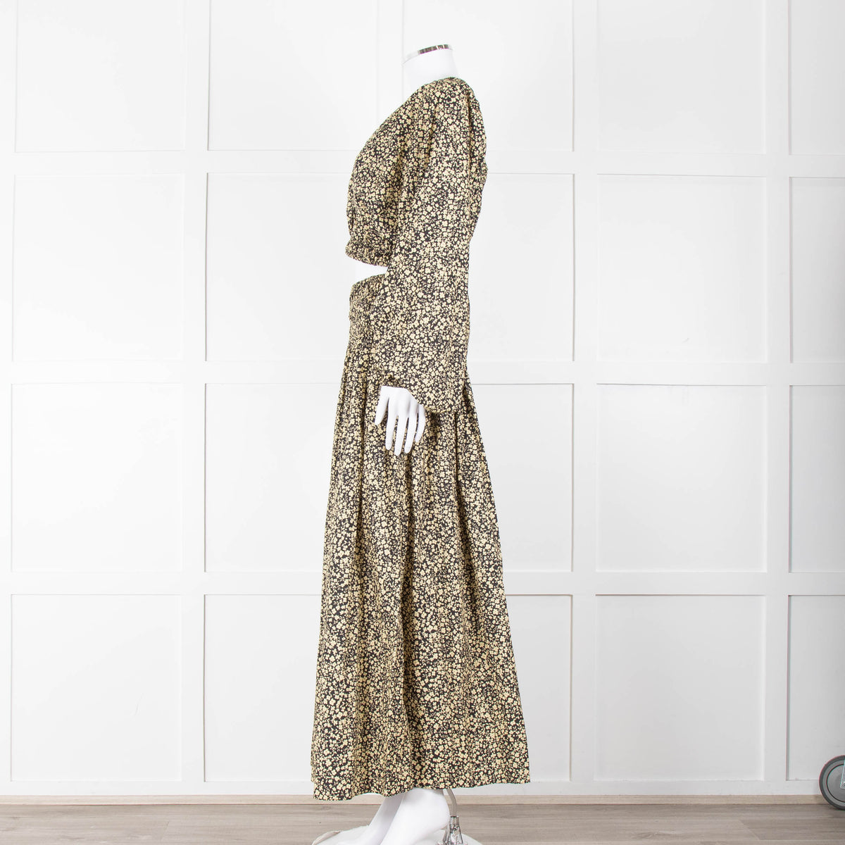 Matteau Black Yellow Floral Cotton Elasticated Maxi Skirt