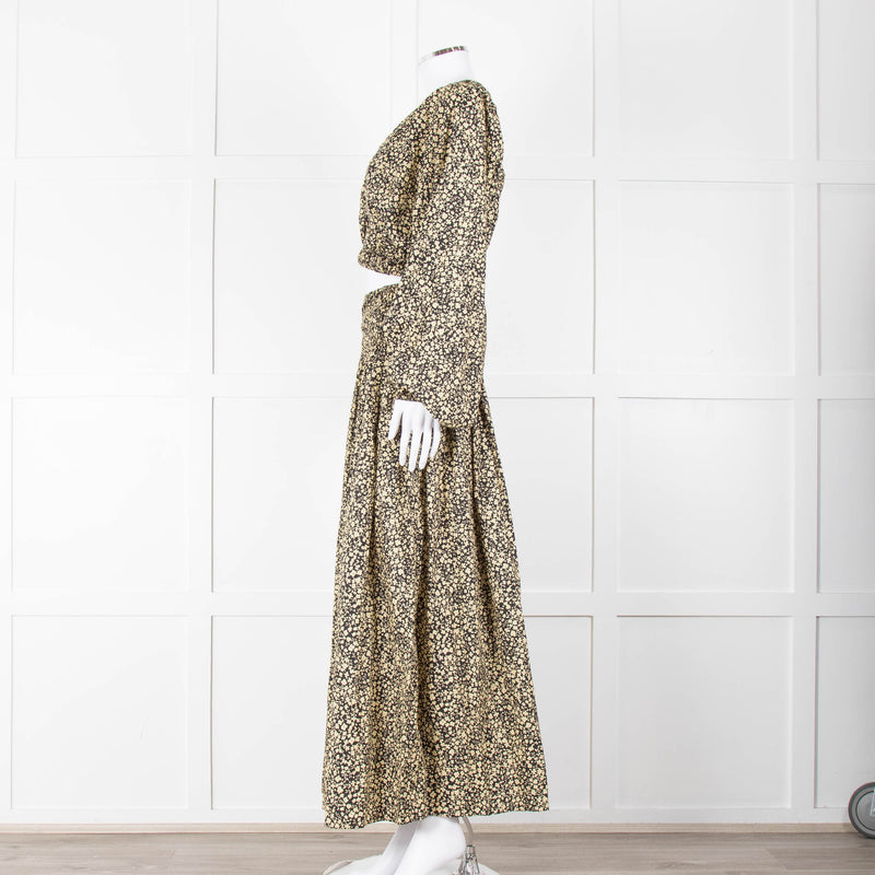 Matteau Black Yellow Floral Cotton Elasticated Maxi Skirt