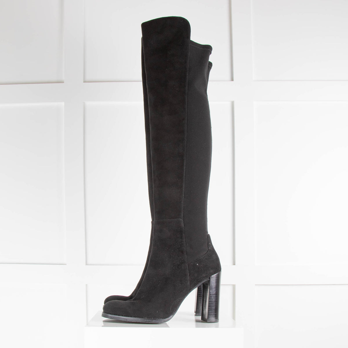 Stuart Weitzman Black Suede Over the Knee Boots with Block Heel