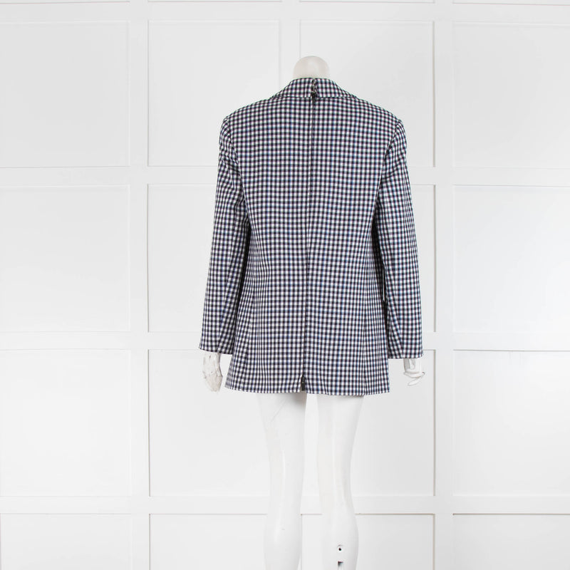 Tibi Black White Gingham Zip Back Detail Blazer Jacket