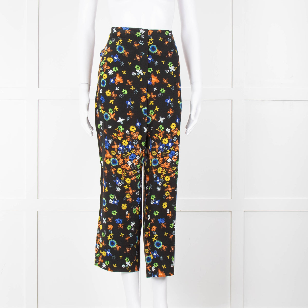Prada Black Orange Yellow Floral Silk Trousers