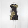 Prada Black Khaki Floral Short Sleeve Dress