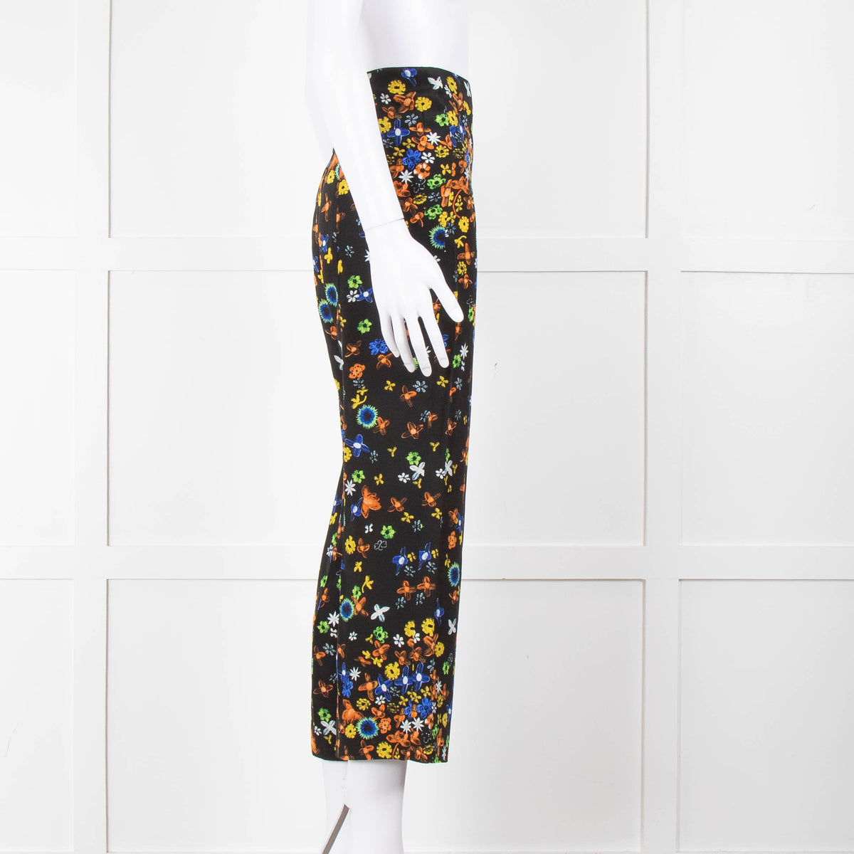 Prada Black Orange Yellow Floral Silk Trousers