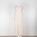 LoveShackFancy Peach Pale Pink Flower Cap Sleeve Silk Dress