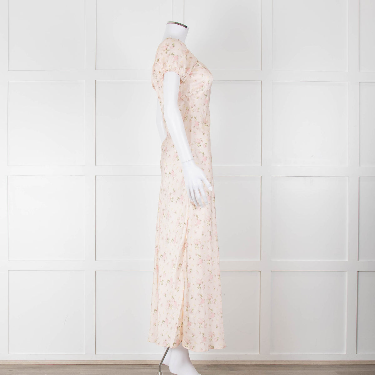 LoveShackFancy Peach Pale Pink Flower Cap Sleeve Silk Dress