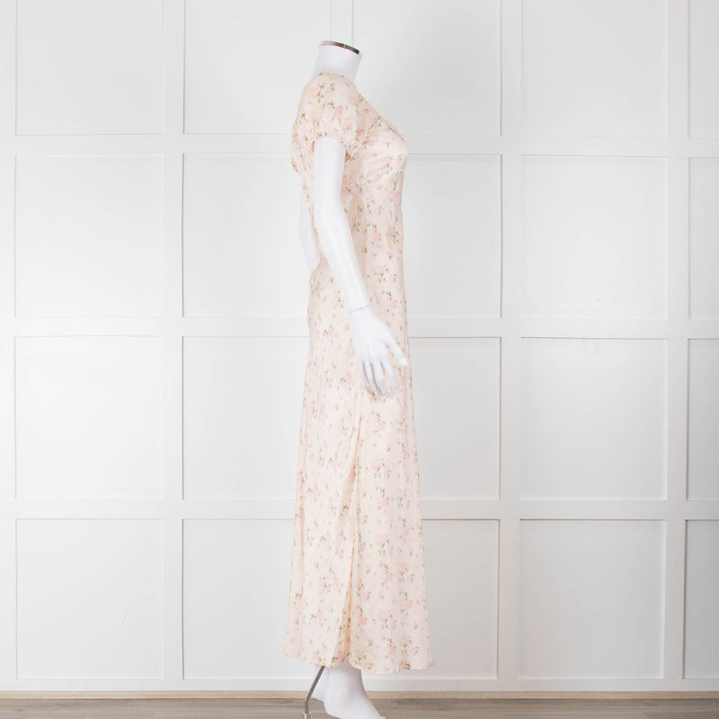 LoveShackFancy Peach Pale Pink Flower Cap Sleeve Silk Dress