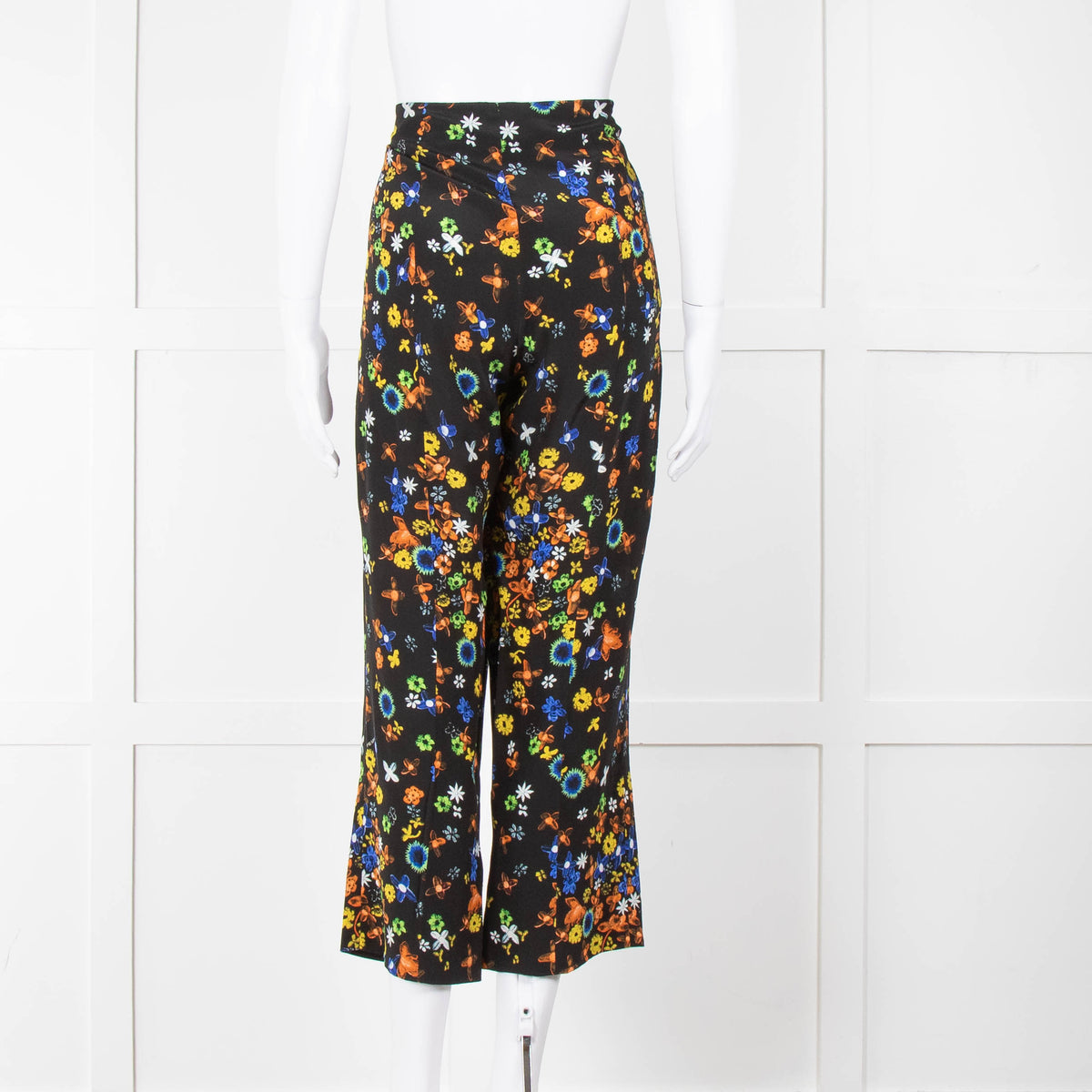 Prada Black Orange Yellow Floral Silk Trousers