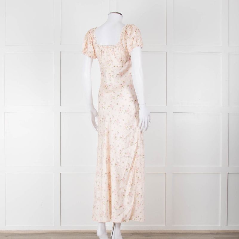 LoveShackFancy Peach Pale Pink Flower Cap Sleeve Silk Dress