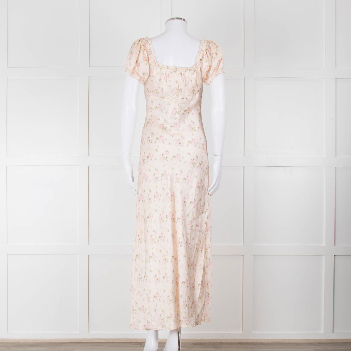 LoveShackFancy Peach Pale Pink Flower Cap Sleeve Silk Dress