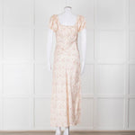 LoveShackFancy Peach Pale Pink Flower Cap Sleeve Silk Dress