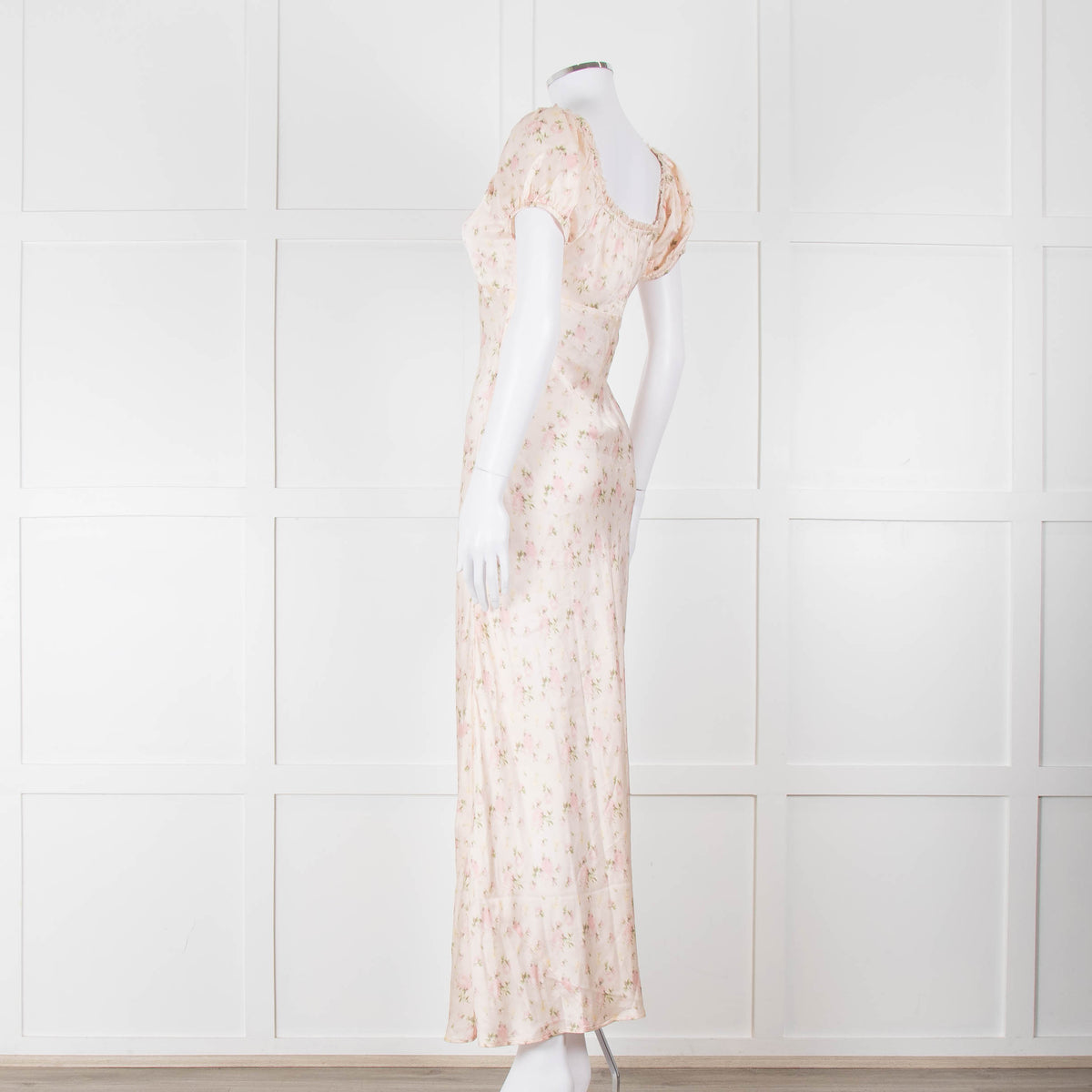 LoveShackFancy Peach Pale Pink Flower Cap Sleeve Silk Dress