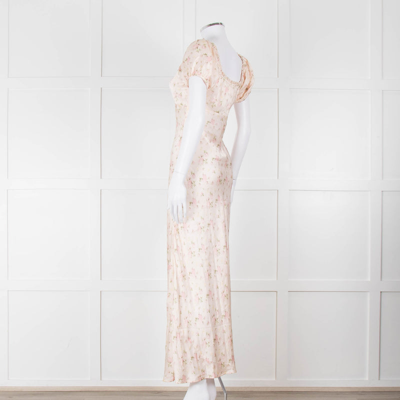 LoveShackFancy Peach Pale Pink Flower Cap Sleeve Silk Dress